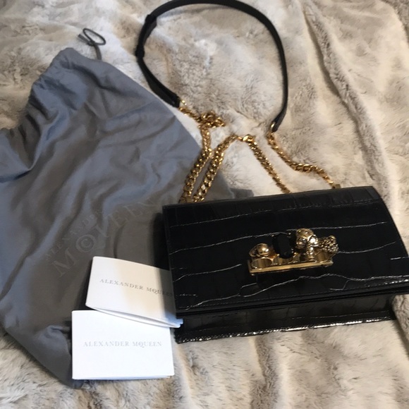 SOLD! Alexander McQueen Black Croc Jeweled Satchel - Picture 6 of 9
